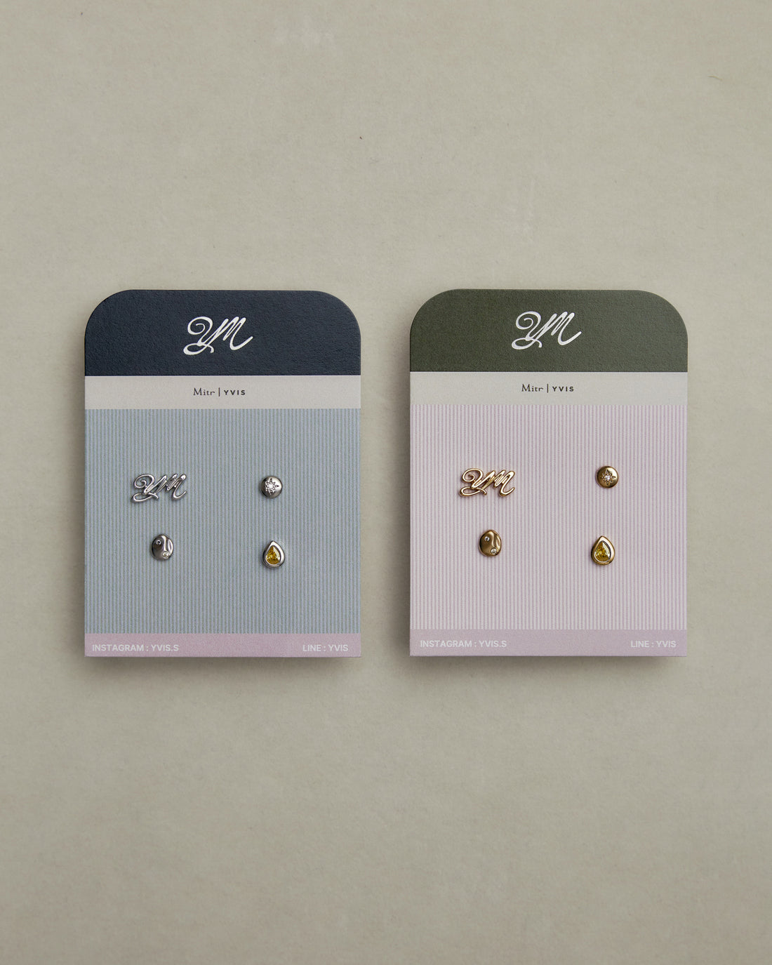 YVIS Button Brass Stud Earrings Set - FUNDAMENTAL Mitr X YVIS